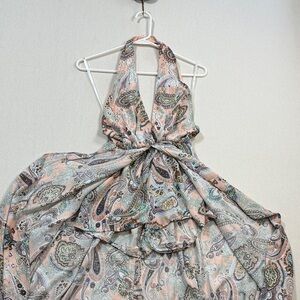 The Clothing Company High Low Dress - Peach and Gray Paisley